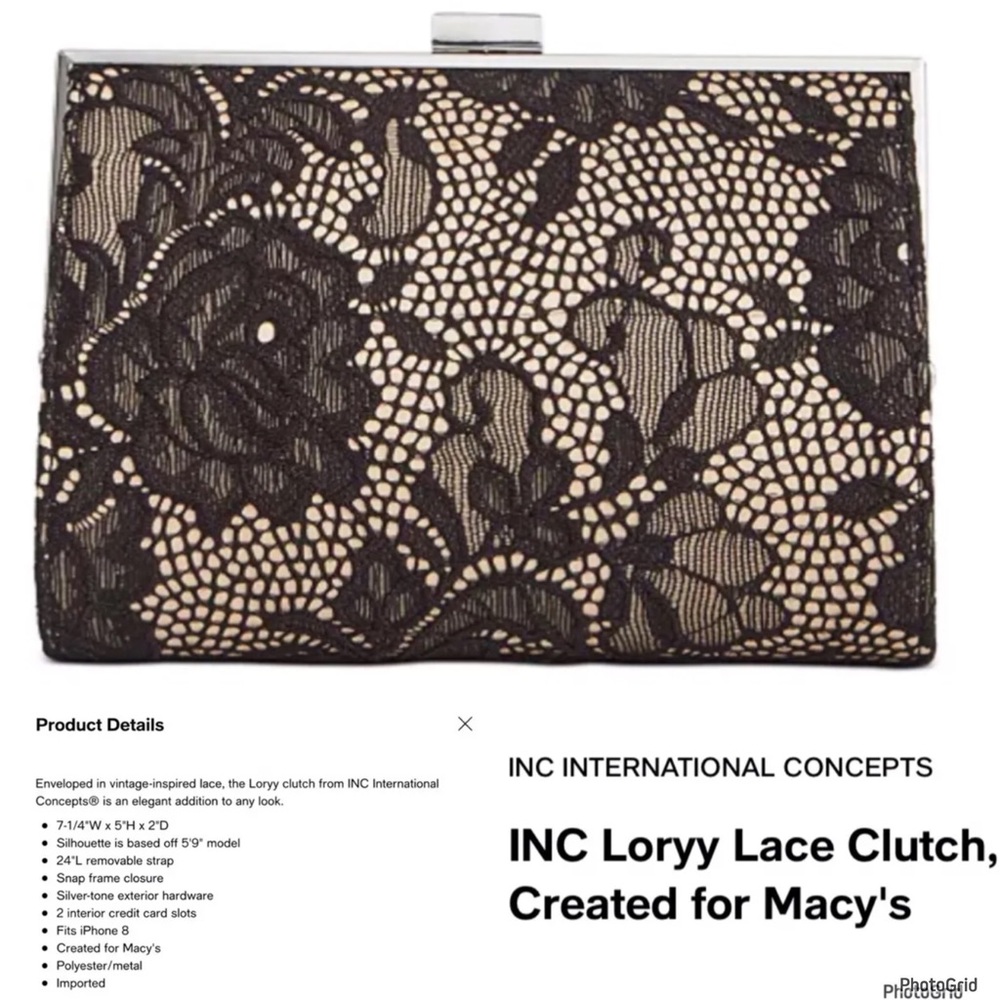 INC Loryy lace black clutch chain crossbody bag NWT